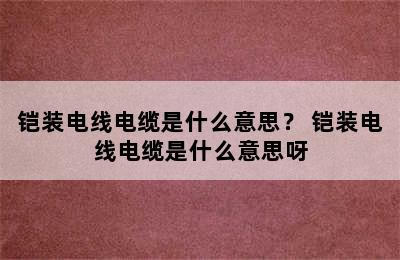 铠装电线电缆是什么意思？ 铠装电线电缆是什么意思呀